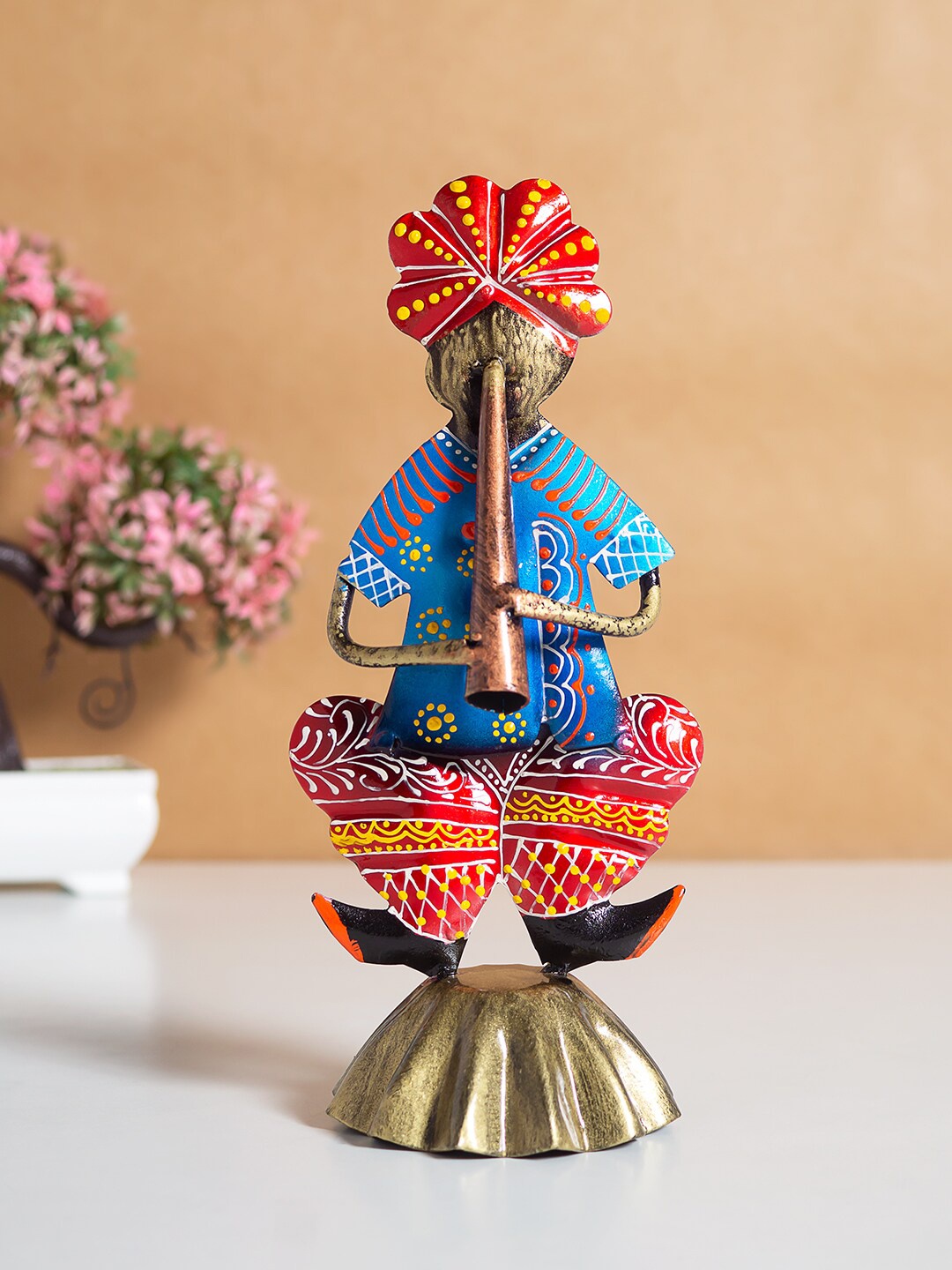 

Golden Peacock Blue & Red Musician Metal Showpieces