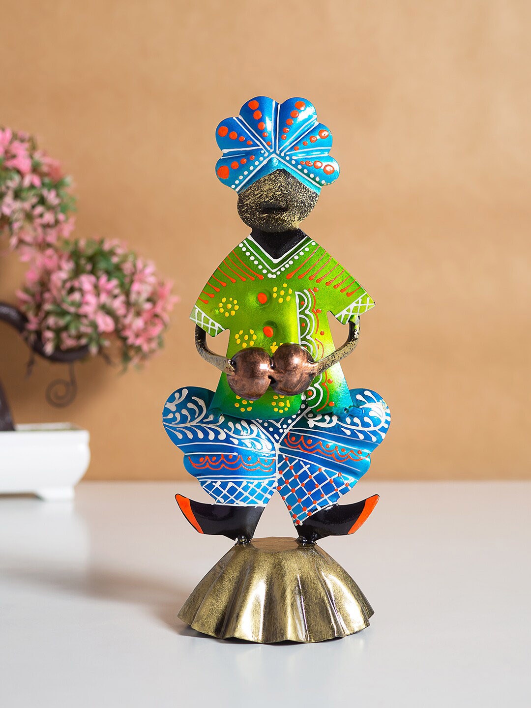 

Golden Peacock Blue & Green Musician Showpieces