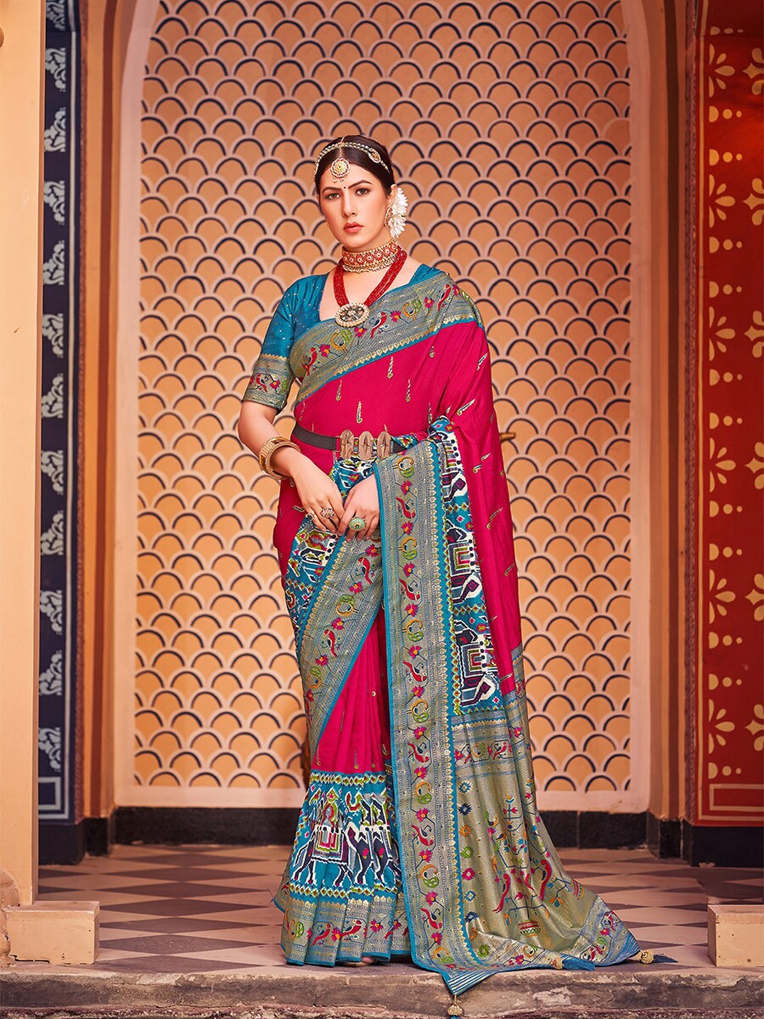 

Mitera Pink Ethnic Motifs Printed Zari Art Silk Mysore Silk Saree