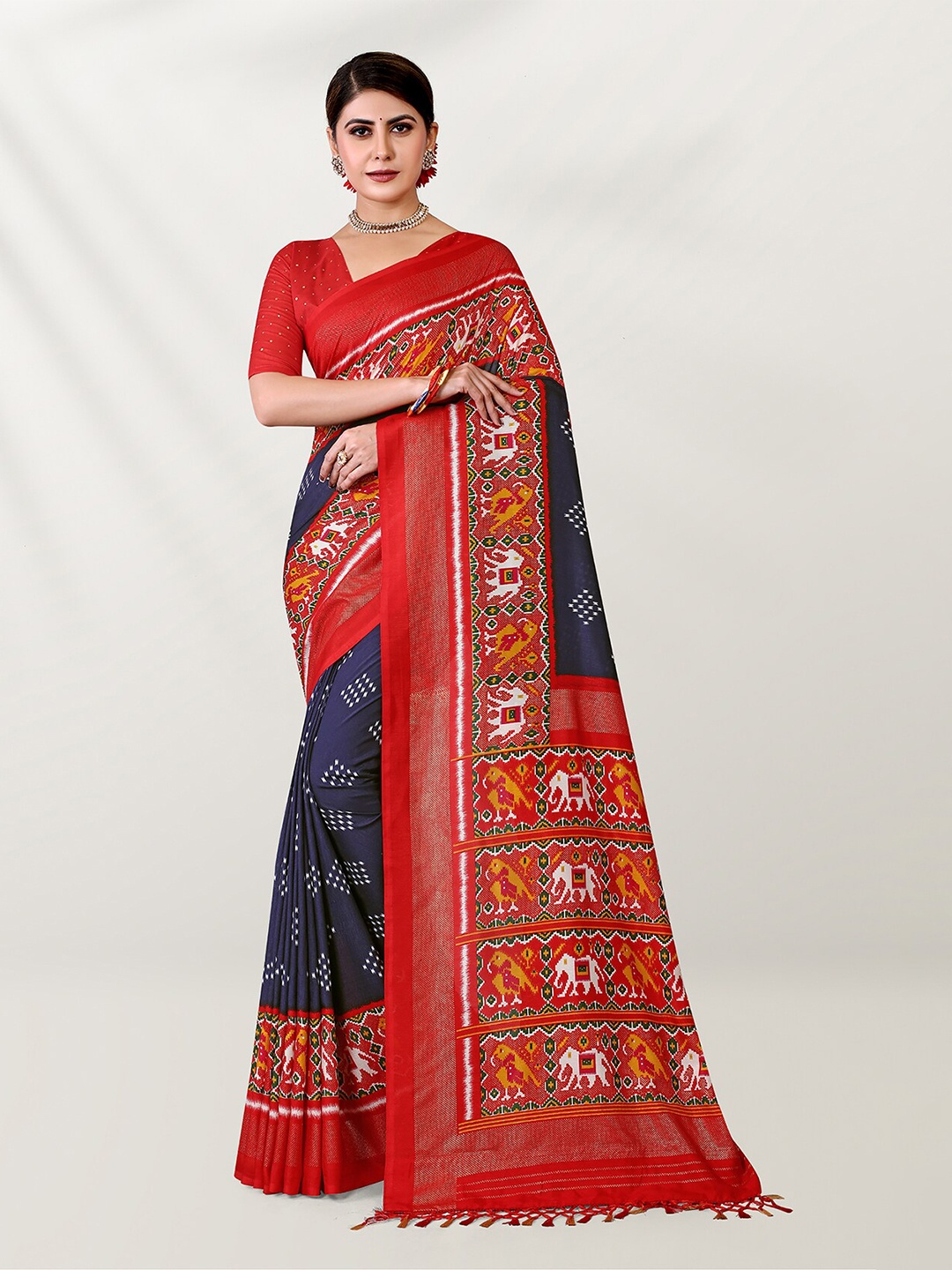 

Mitera Ethnic Motifs Zari Silk Cotton Patola Saree, Blue