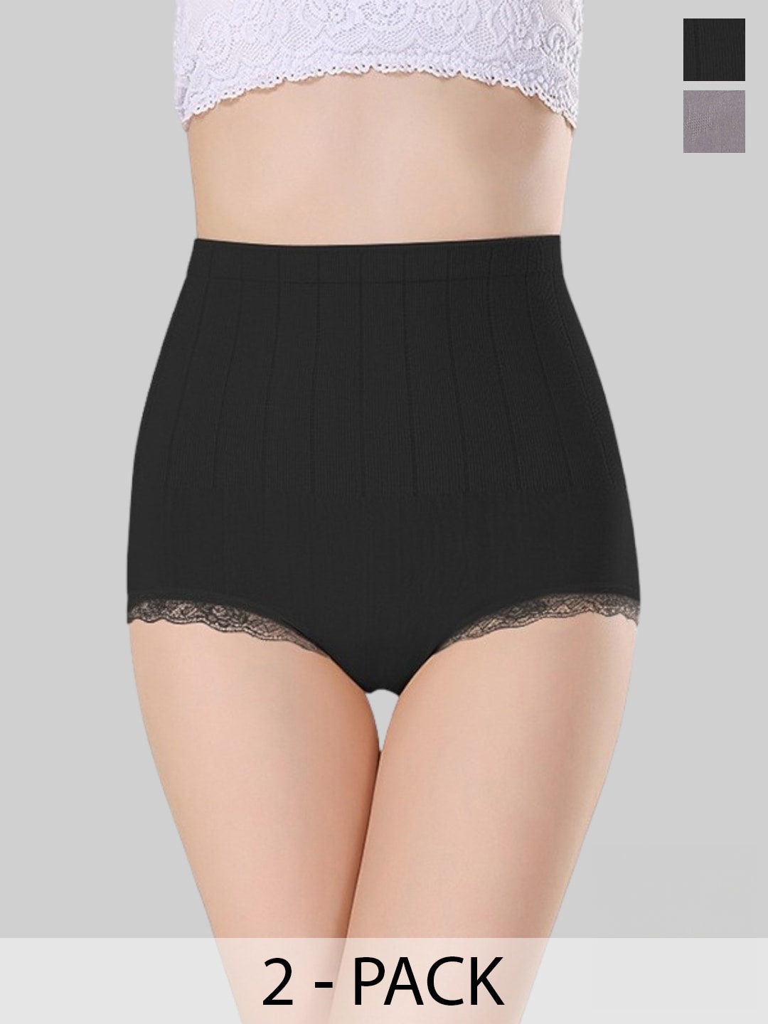 

PLUMBURY Women Pack of 2 Seamless Post Pregnancy Tummy Control Panties, Black