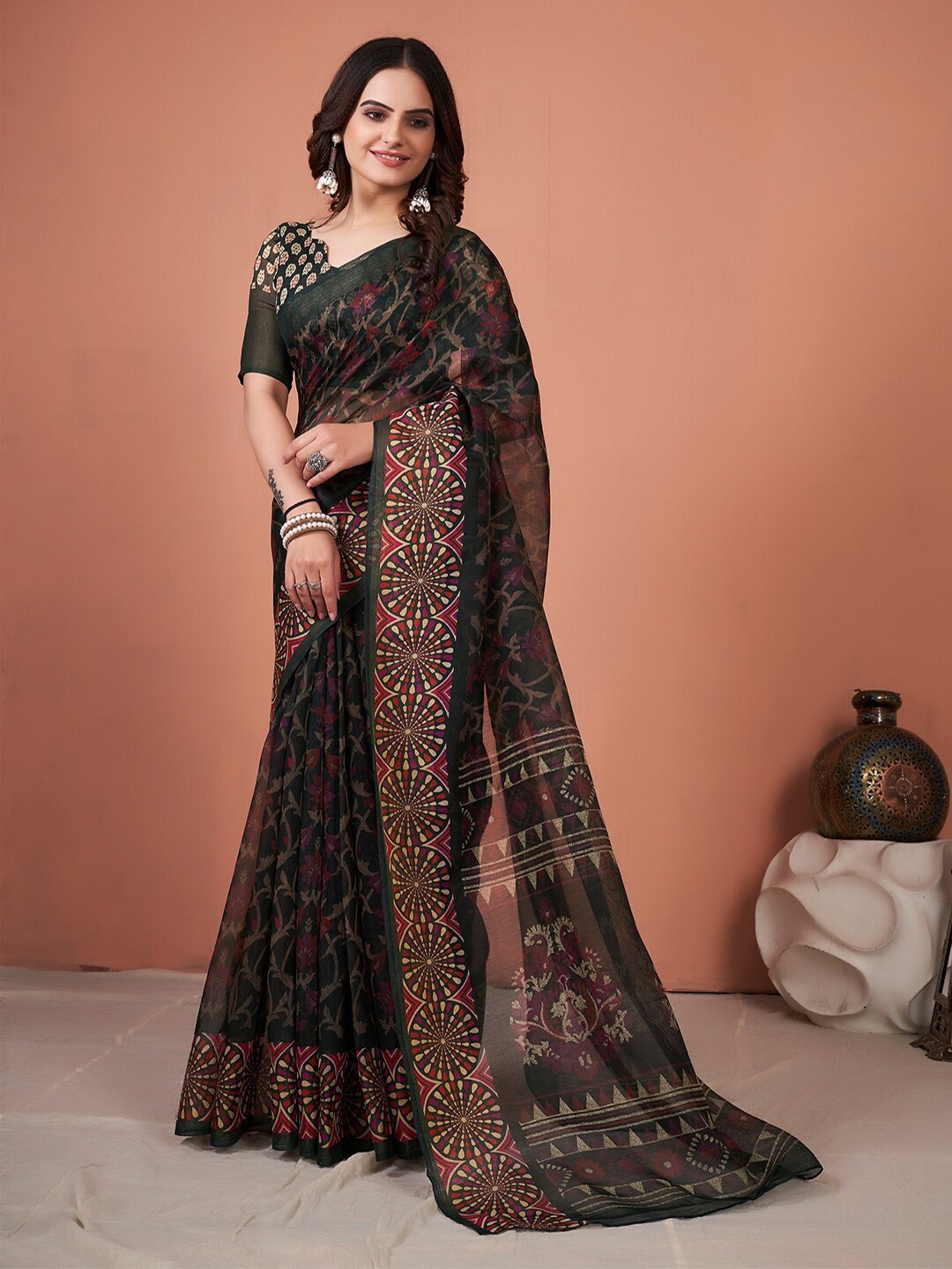 

Saree mall Floral Printed Sarees, Black