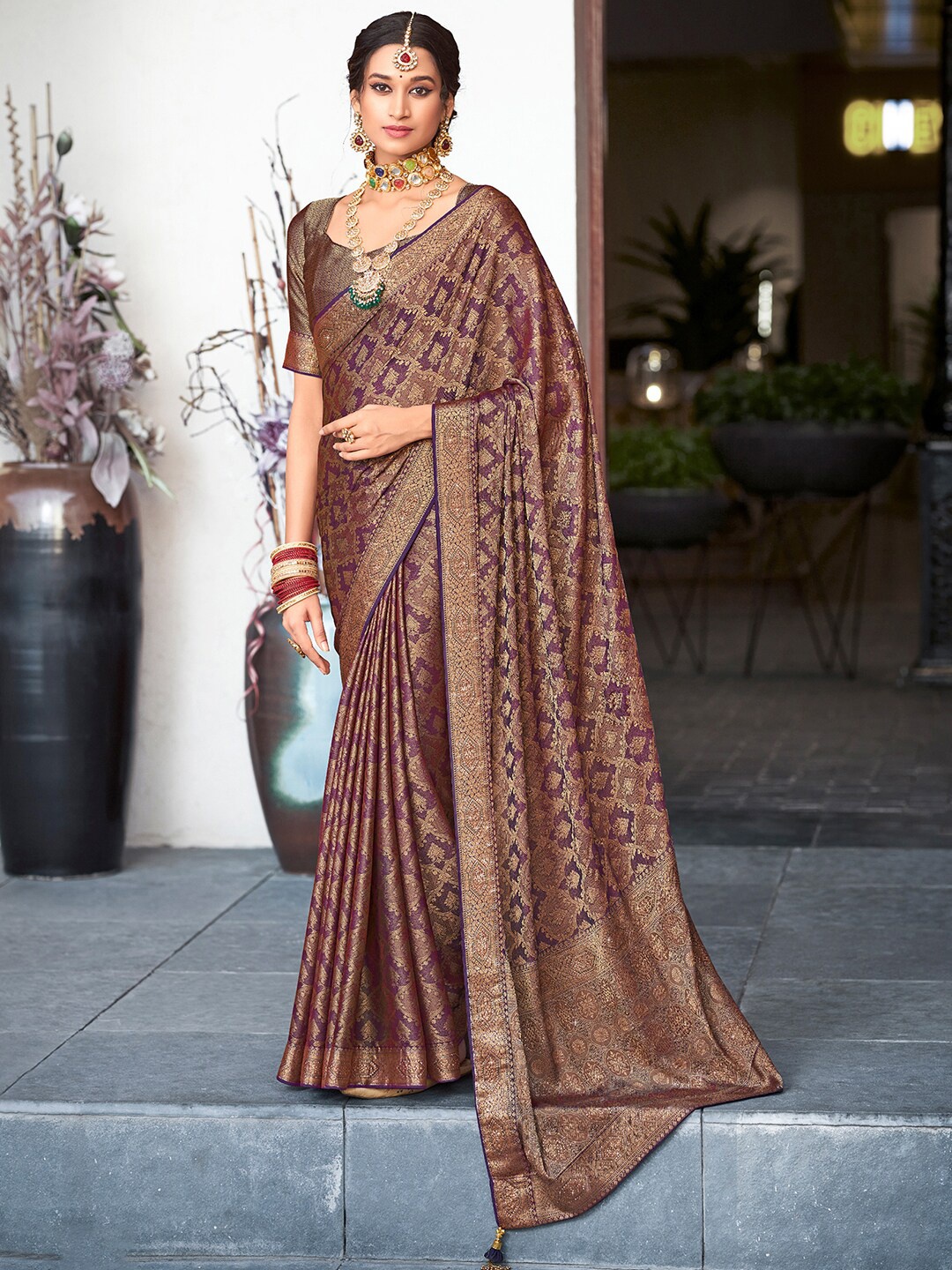 

Saree mall Woven Design Zari Silk Banarasi Sarees, Purple