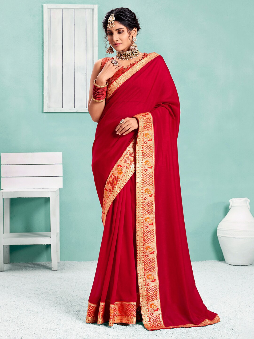 

Saree mall Woven Design Zari Sarees, Pink