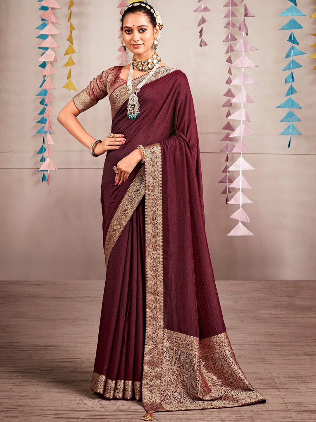

Saree mall Woven Design Zari Silk Sarees, Burgundy