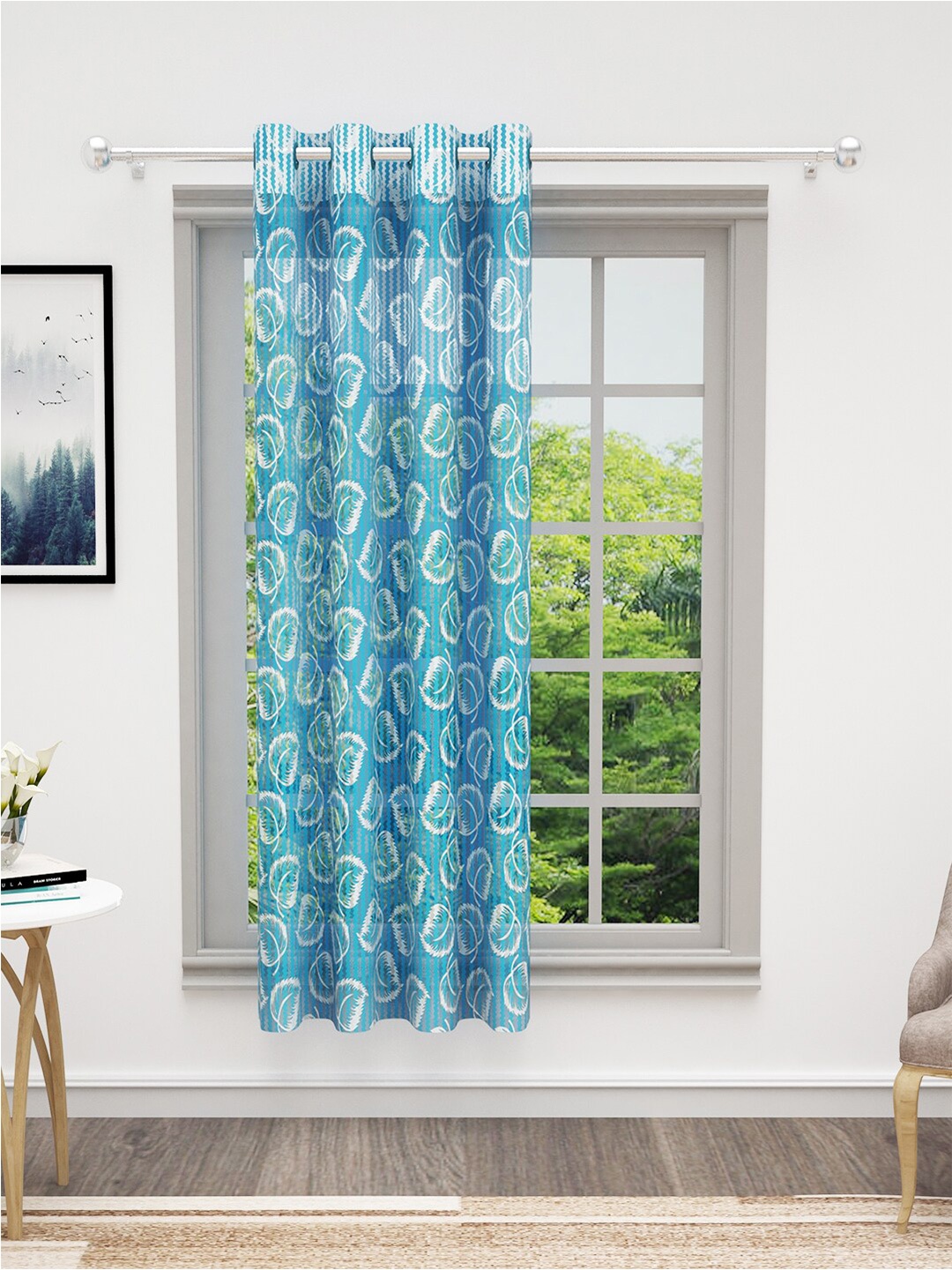 

Bedspun Cosmo Blue & White Floral Sheer Window Curtain
