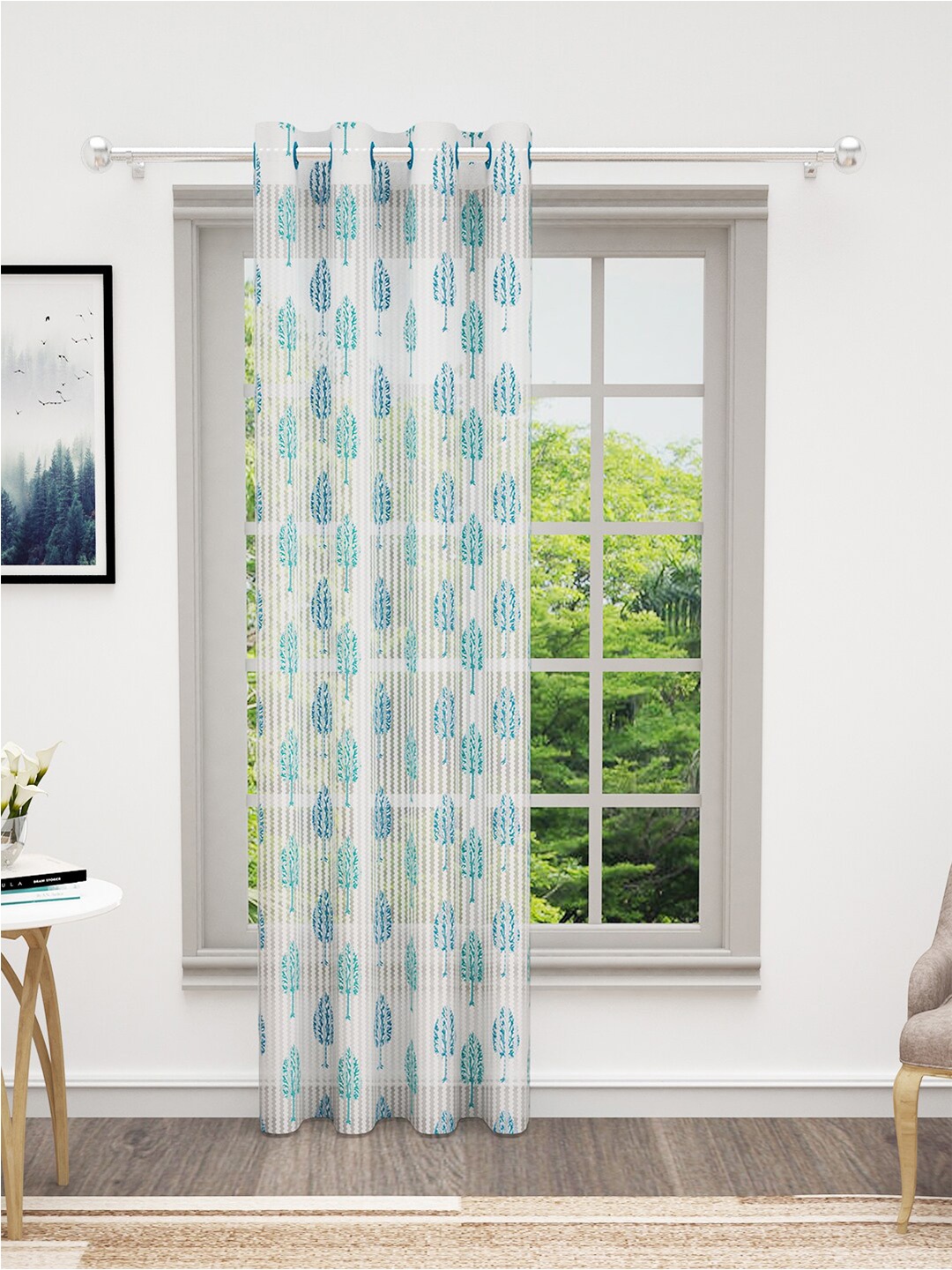 

Bedspun Cosmo White & White Floral Printed Sheer Door Curtain