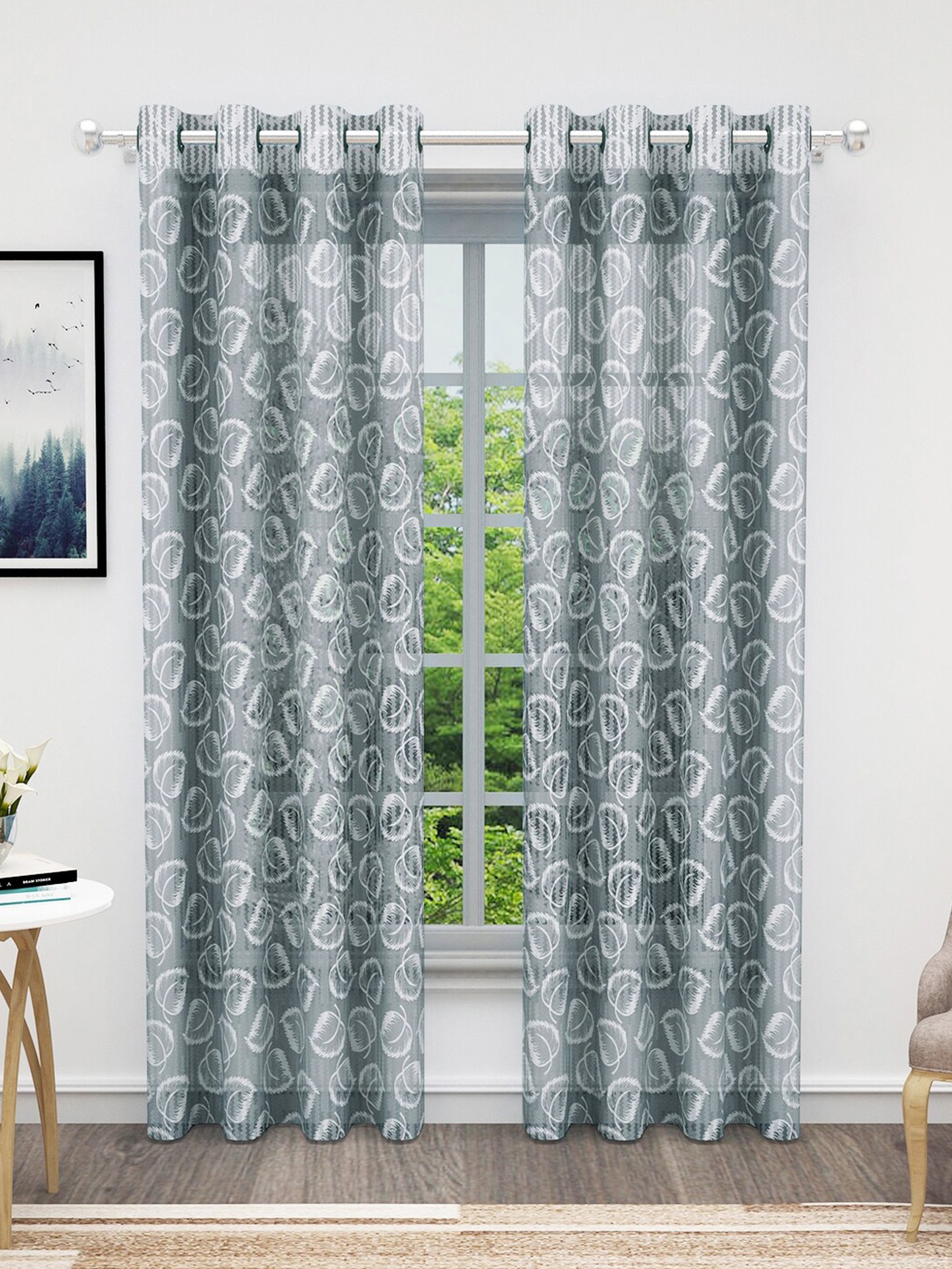 

Bedspun Cosmo Grey & White 2 Pieces Floral Printed Sheer Door Curtains