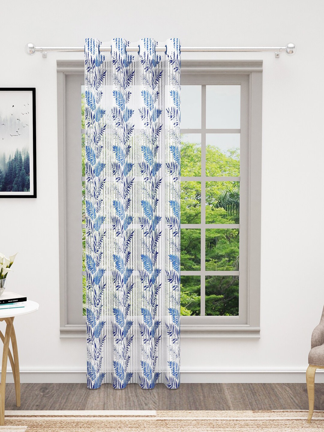 

Bedspun Cosmo Blue & White Floral Sheer Door Curtain