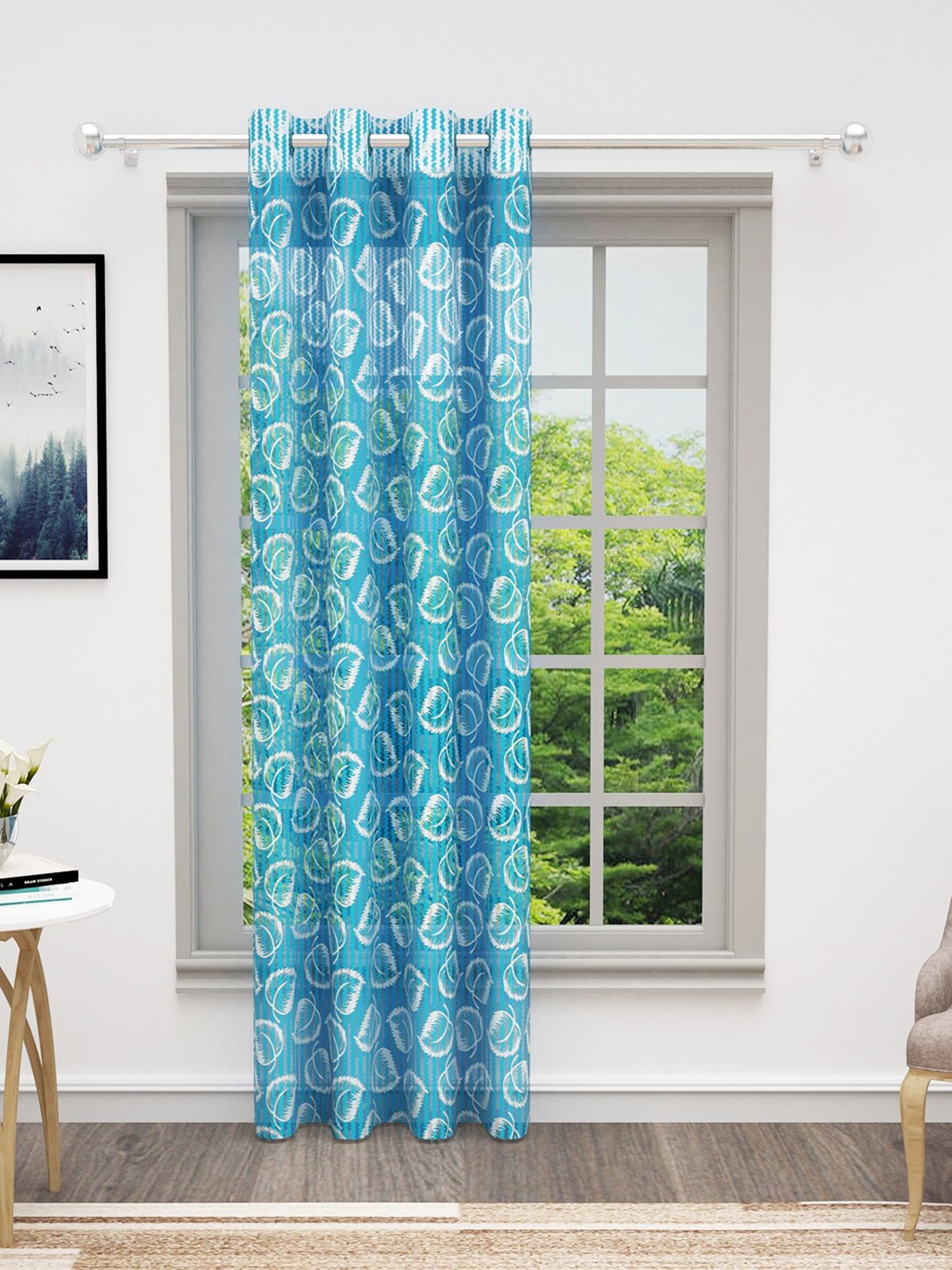 

Bedspun Cosmo Blue & White Floral Sheer Door Curtain