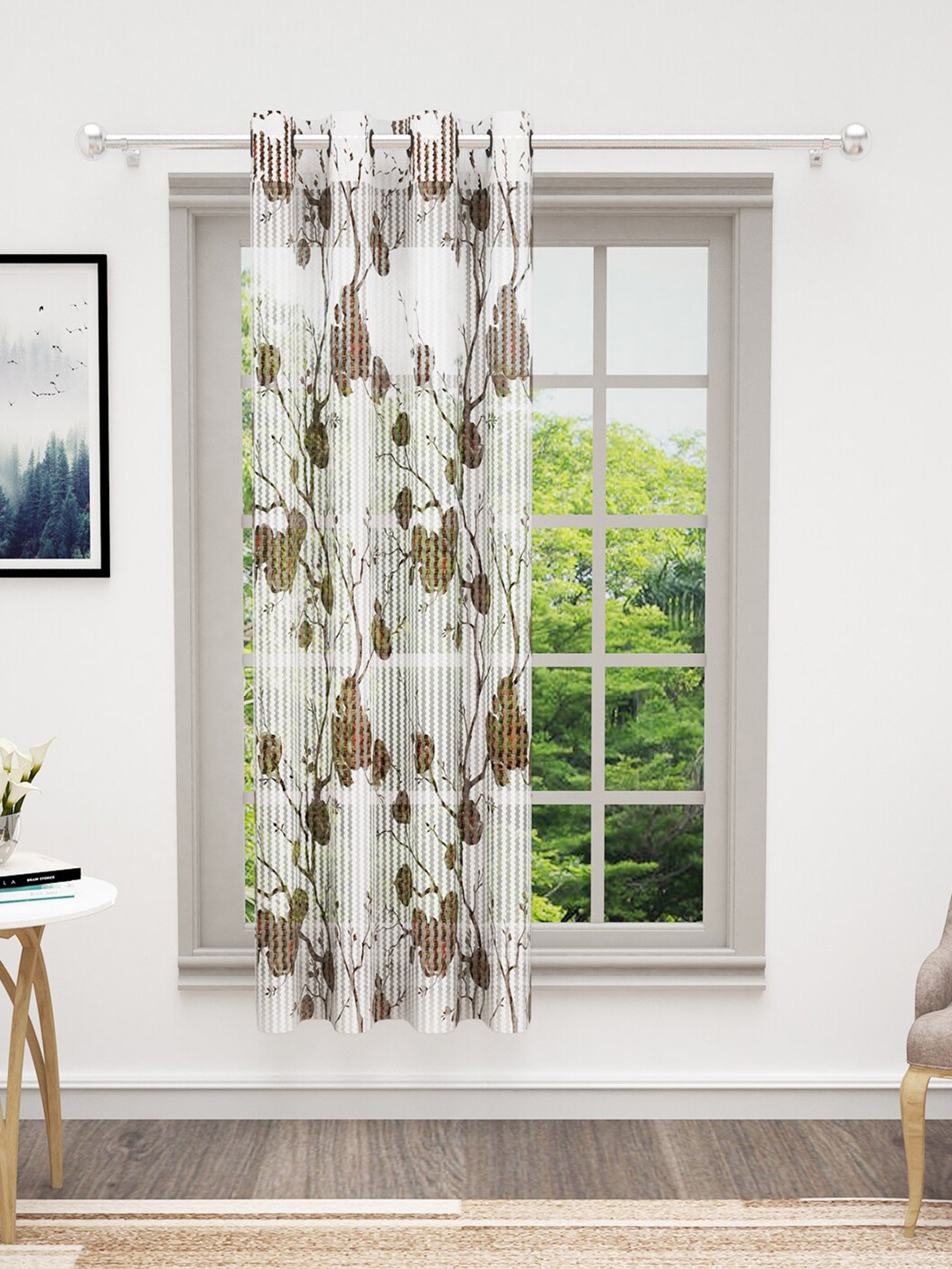 

Bedspun Cosmo Brown & White Floral Sheer Window Curtain