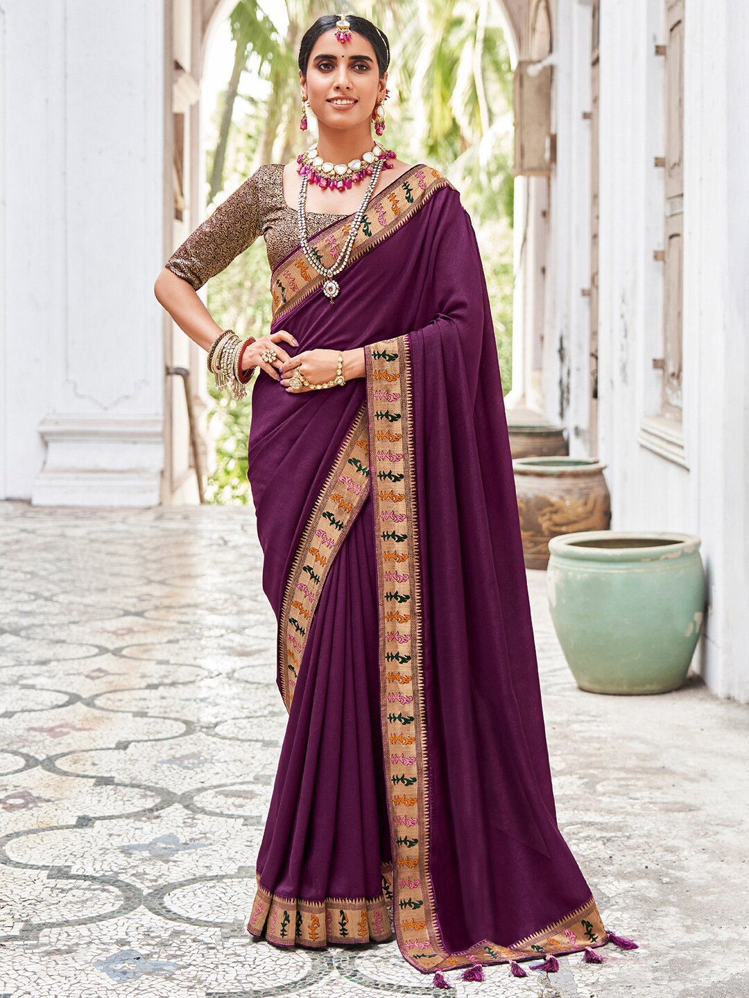

Saree mall Woven Design Zari Sarees, Purple