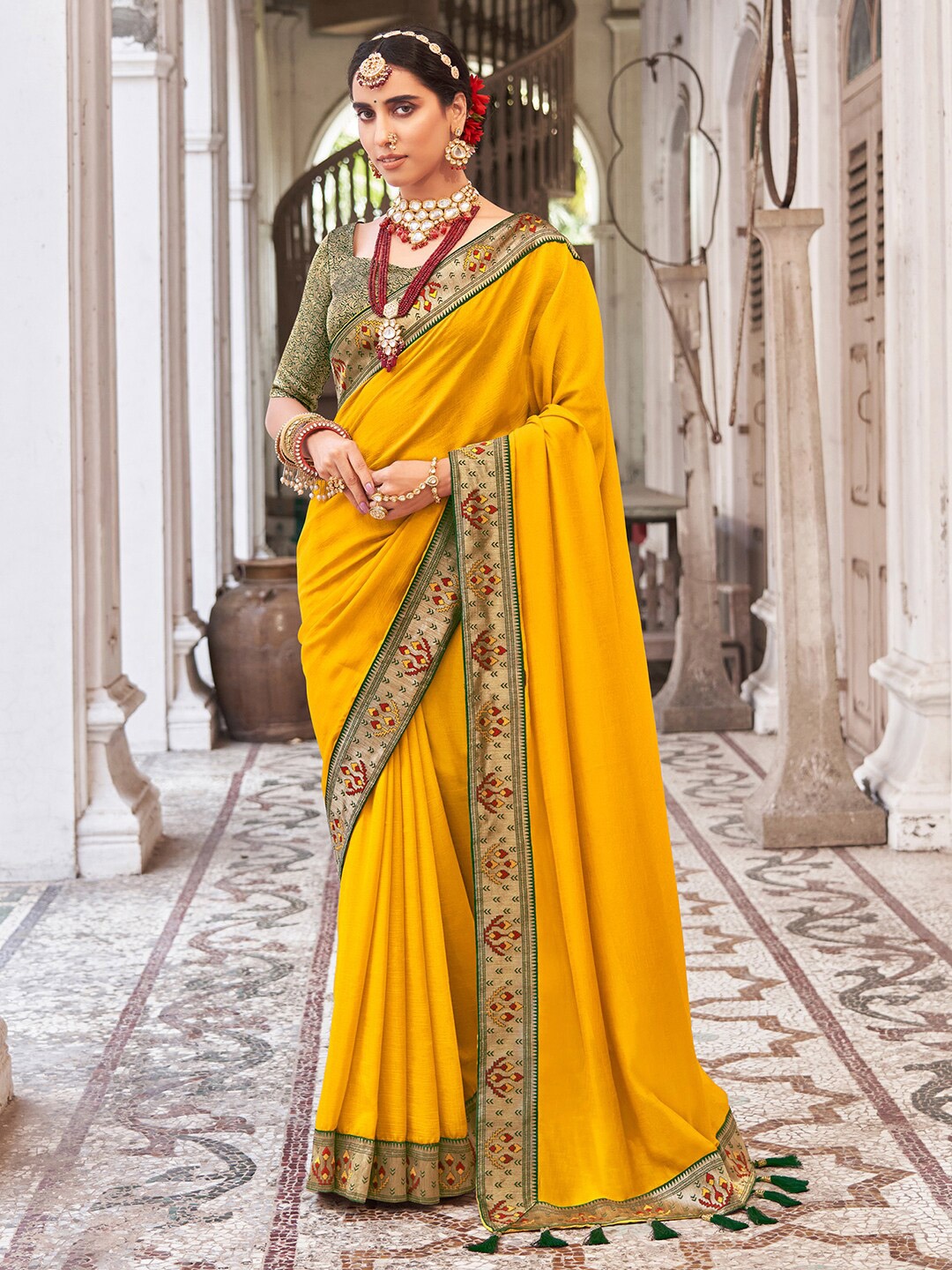 

Saree mall Woven Design Zari Sarees, Yellow