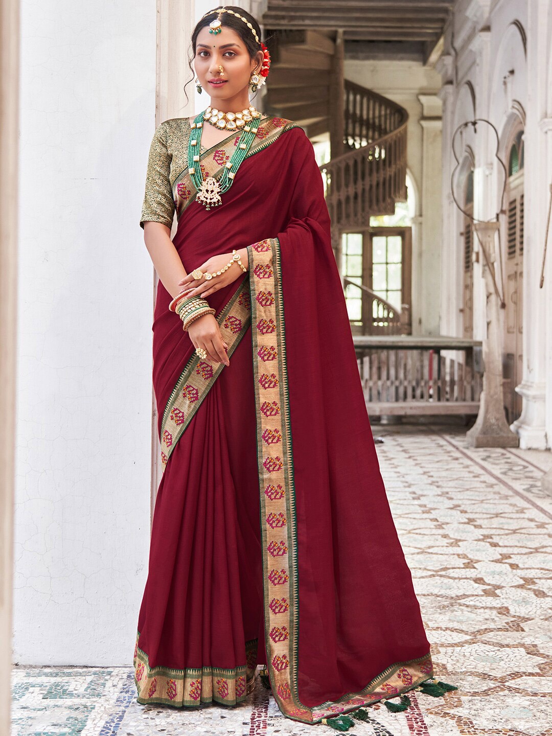 

Saree mall Woven Design Zari Sarees, Maroon