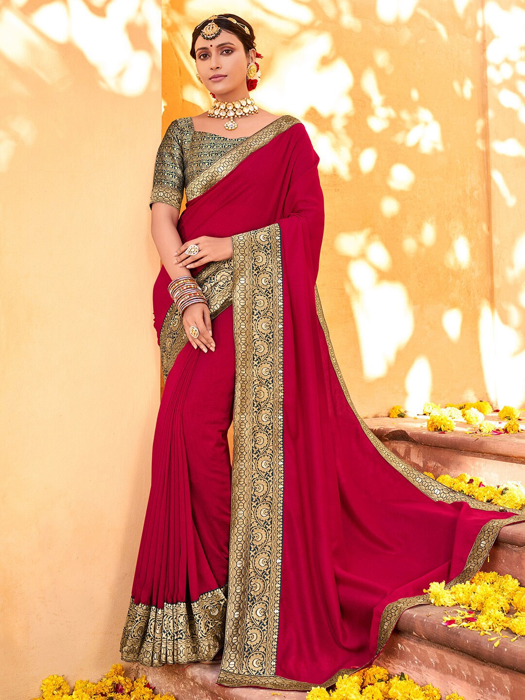 

Saree mall Woven Design Zari Sarees, Magenta