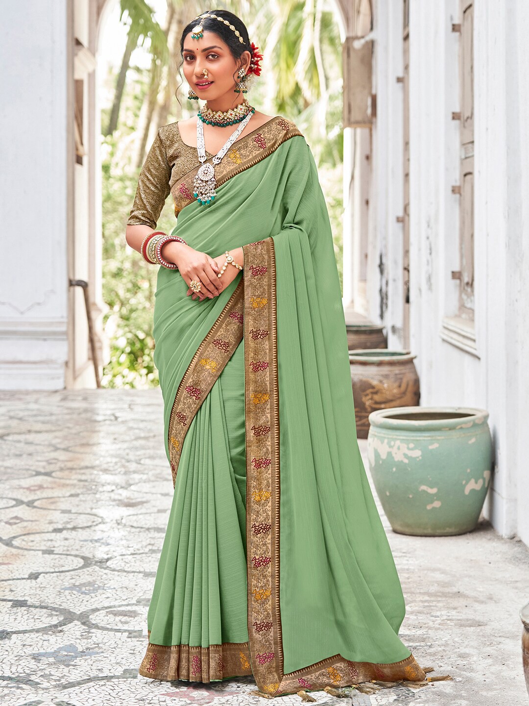 

Saree mall Woven Design Zari Sarees, Green