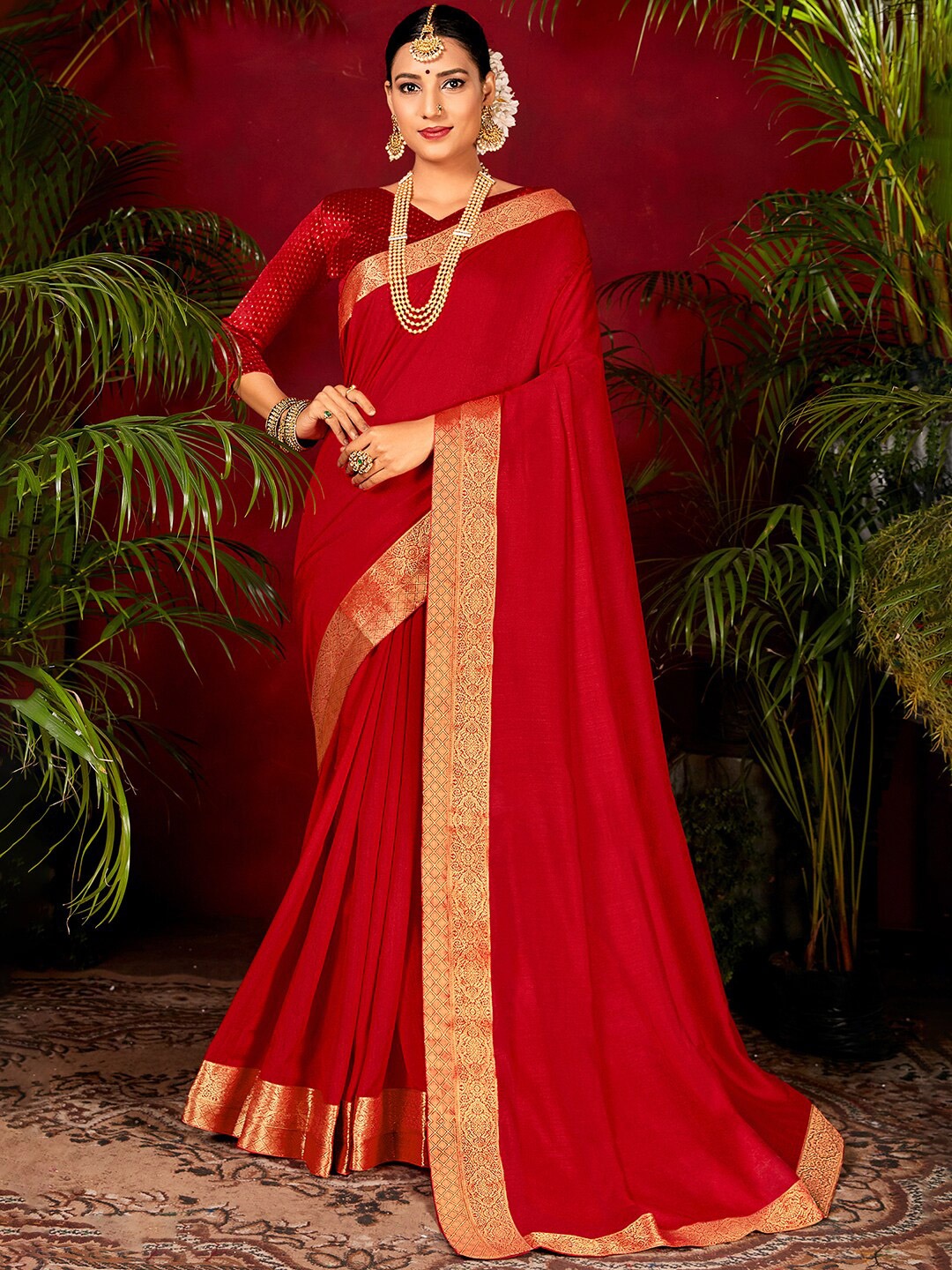 

Saree mall Woven Design Zari Silk Blend Banarasi Sarees, Red