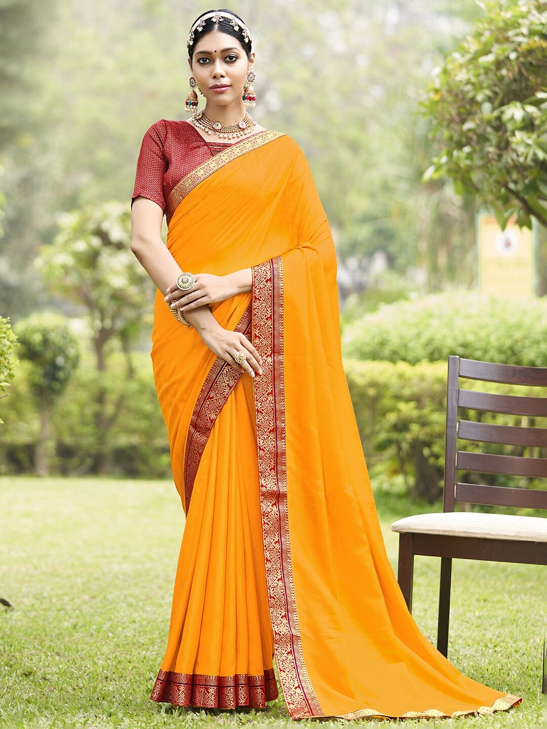 

Saree mall Zari Silk Blend Sarees, Yellow