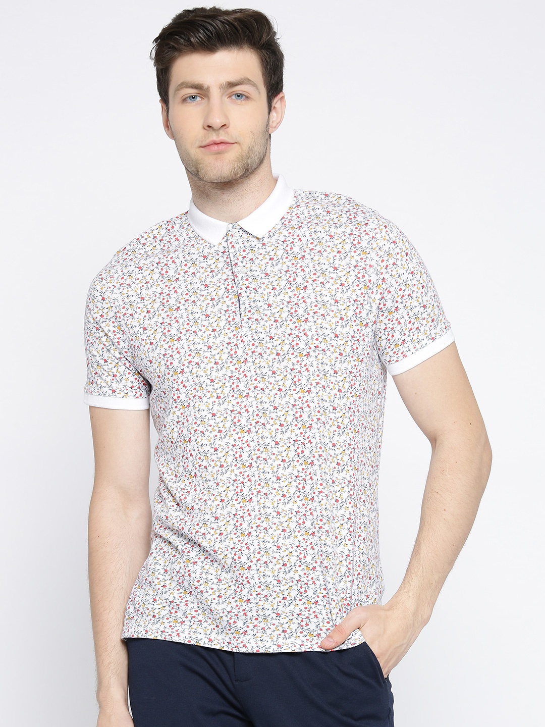 

Blackberrys Men White Printed Polo Collar Pure Cotton T-shirt