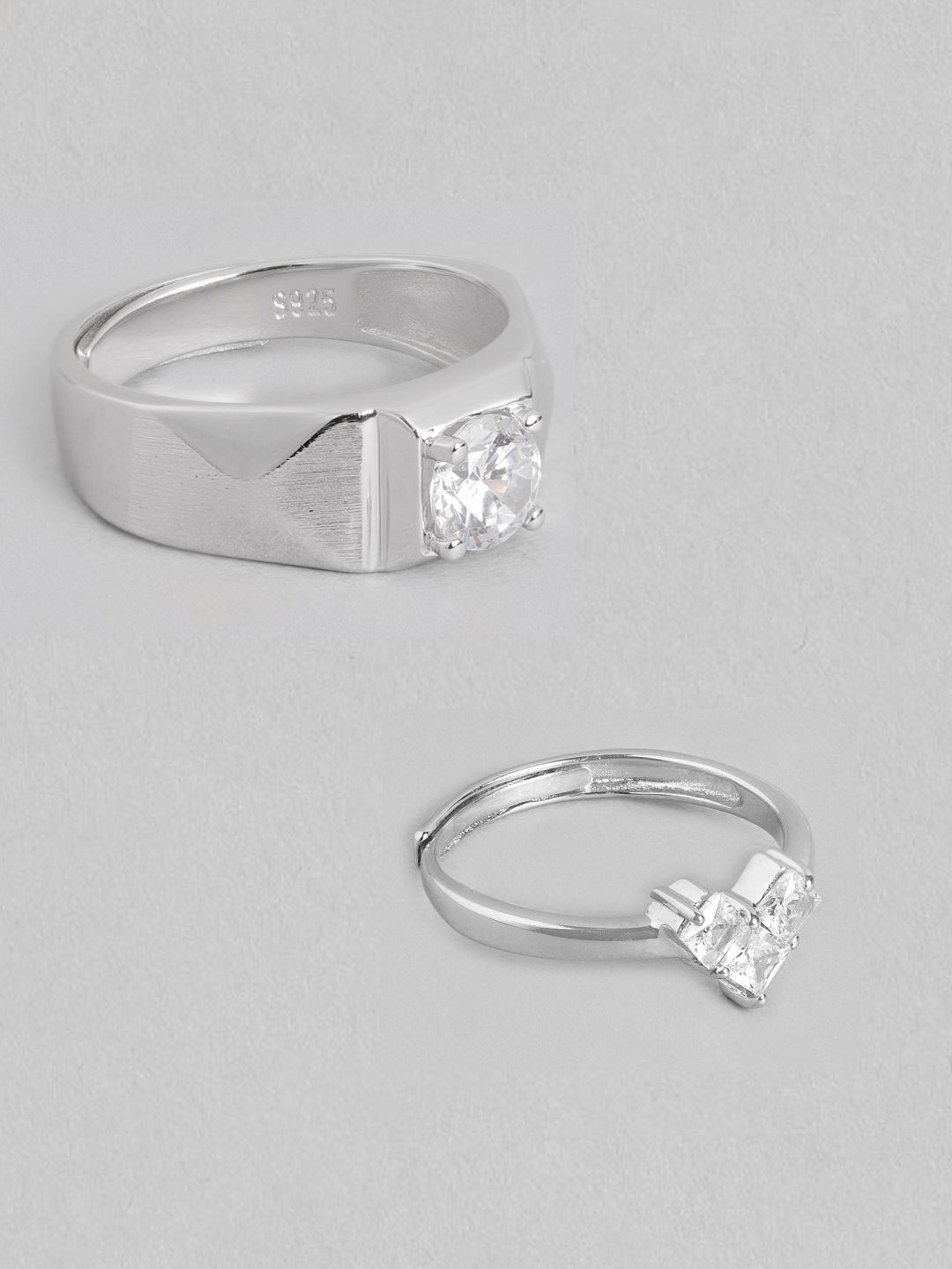 

Zavya Unisex Set Of 2 92.5 Sterling Silver Rhodium-Plated CZ-Studded Couple Rings