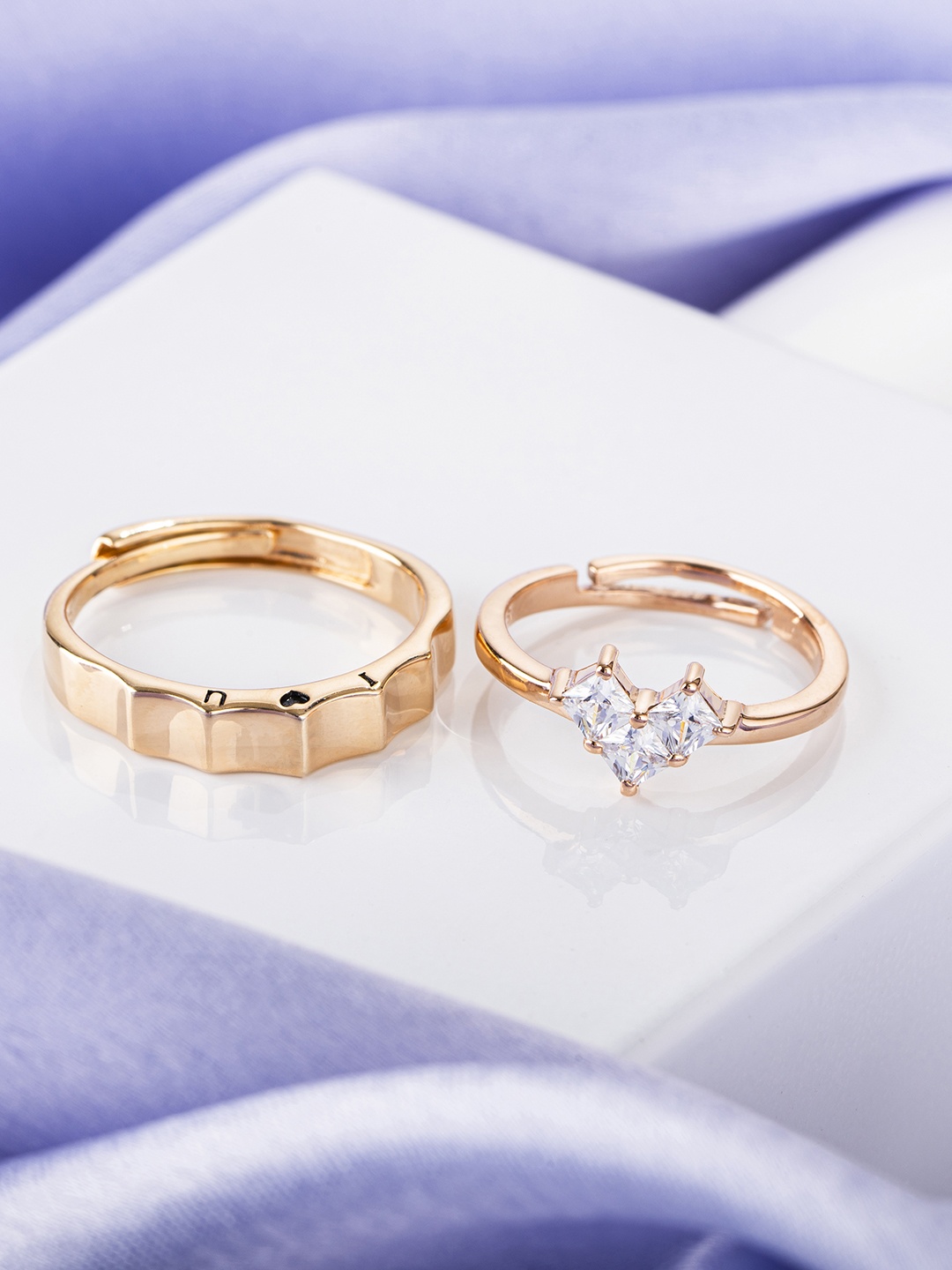 

Zavya Set Of 2 92.5 Sterling Silver Rose Gold-Plated & CZ-Studded Couple Ring