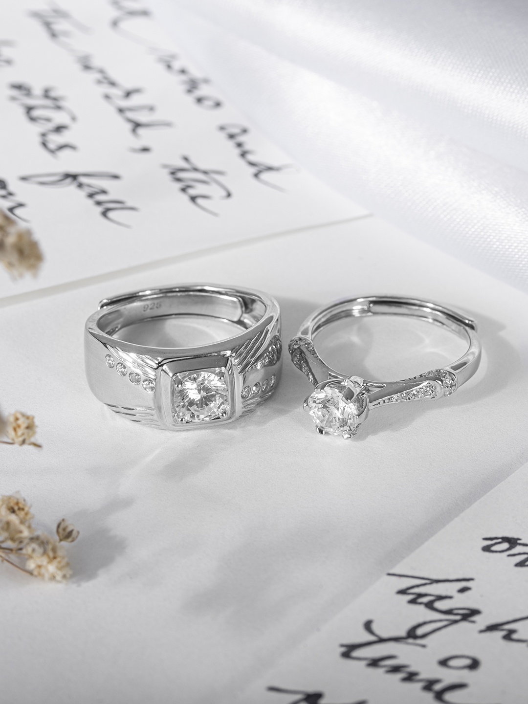 

Zavya Set Of 2 925 Sterling Silver Rhodium-Plated & CZ-Studded Couple Ring