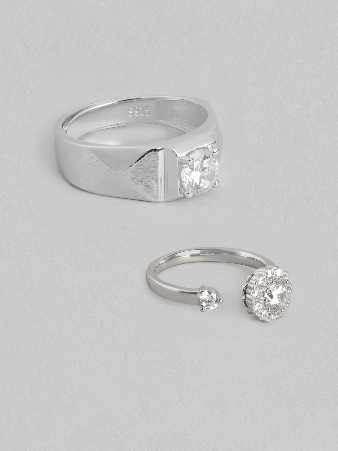 

Zavya Set Of 2 925 Sterling Silver Rhodium-Plated & CZ-Studded Couple Ring