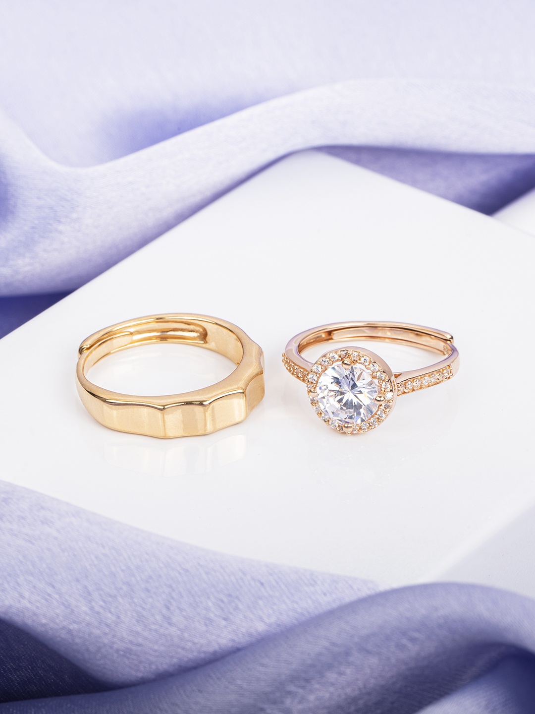

Zavya Set Of 2 92.5 Pure Sterling Silver Rose Gold-Plated & CZ-Studded Couple Ring