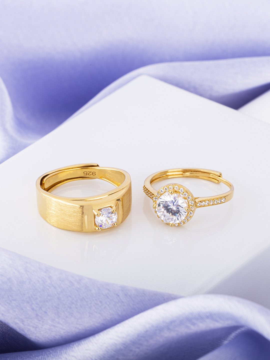 

Zavya Set Of 2 925 Sterling Silver Gold-Plated CZ-Studded Couple Ring