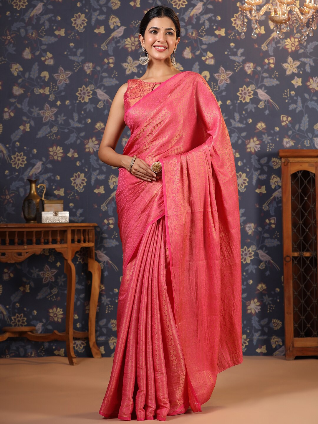 

House of Pataudi Ethnic Motifs Woven-Design Sarees, Pink