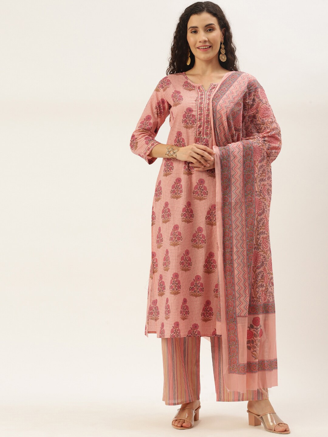 

KALINI Ethnic Motifs Printed Gotta Patti Kurta With Palazzos & Dupatta, Peach