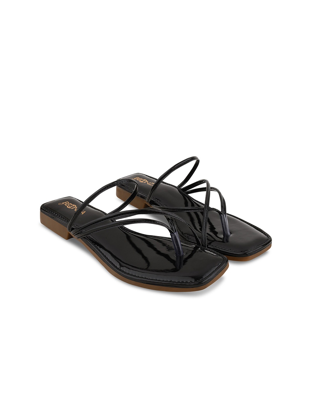 

BEONZA Strappy One Toe Flats, Black