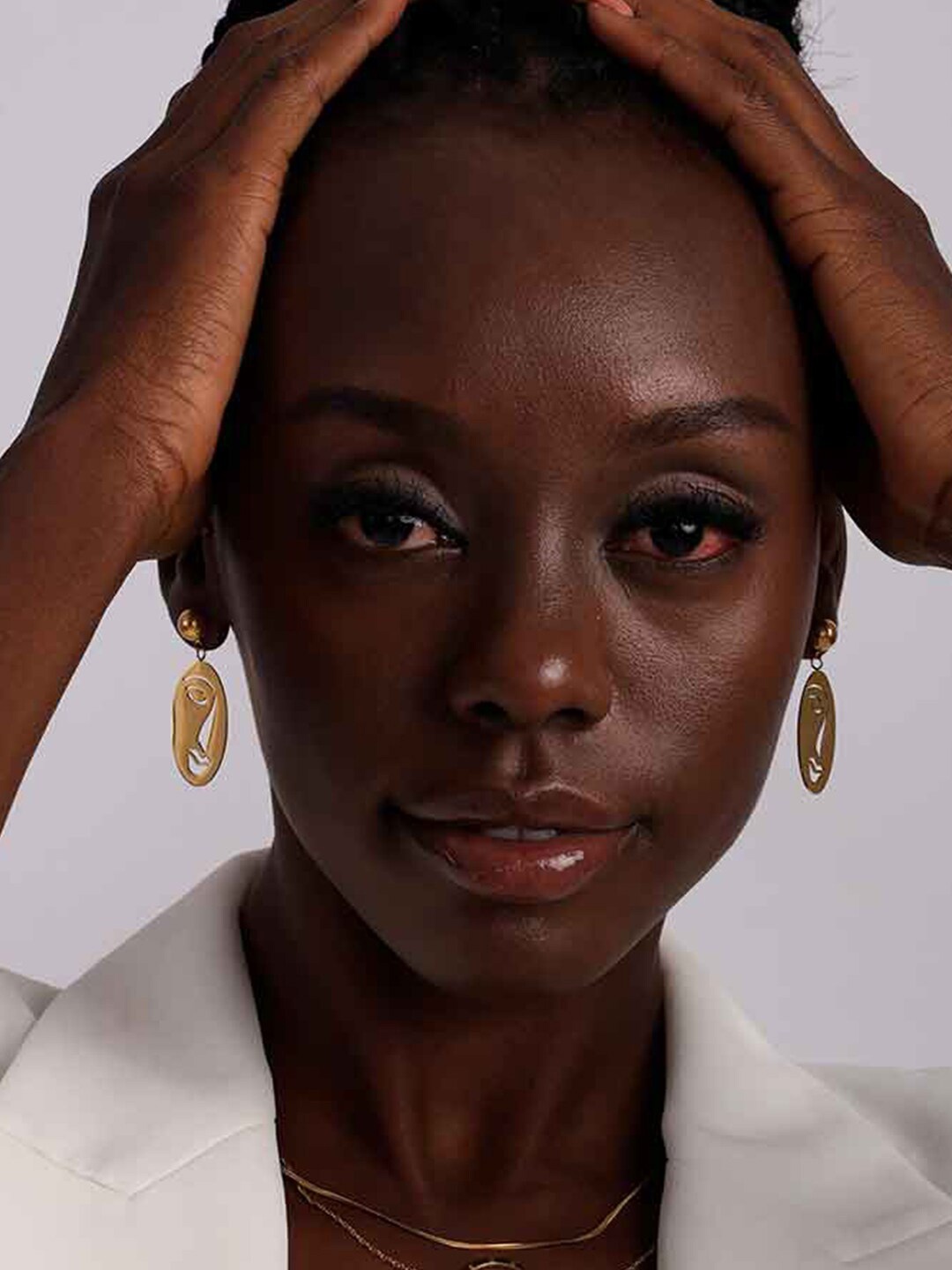 

PALMONAS Stainless Steel Gold-Plated Contemporary Drop Earrings