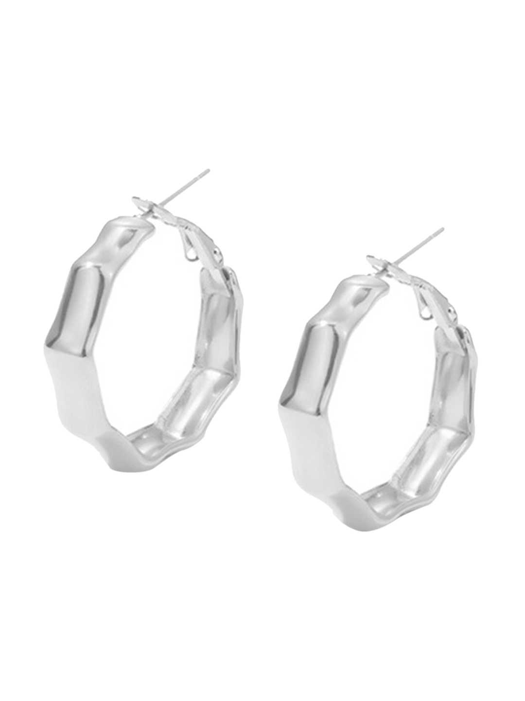 

PALMONAS Stainless Steel Silver-Plated Contemporary Hoop Earrings