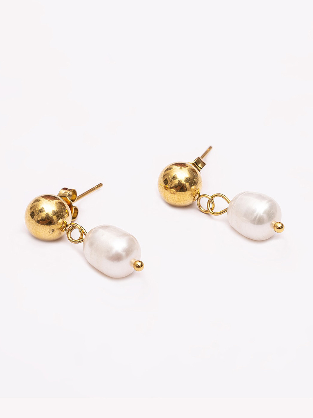 

PALMONAS Gold-Plated Stainless Steel Contemporary Drop Earrings