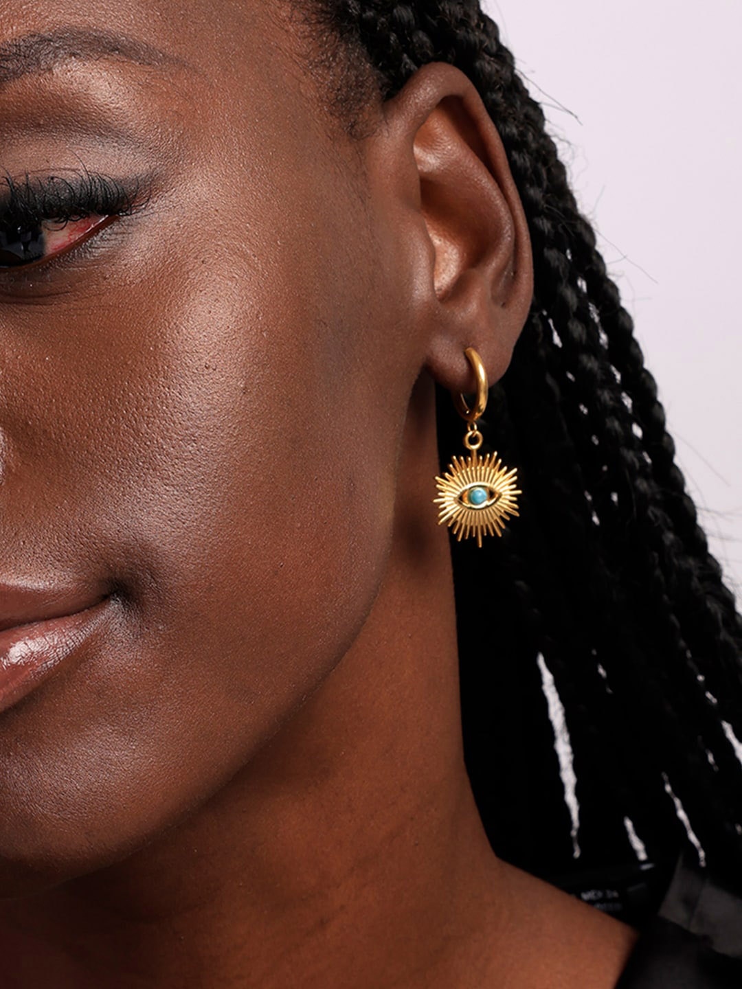 

PALMONAS Gold-Plated Evil Eye Hoop Earrings