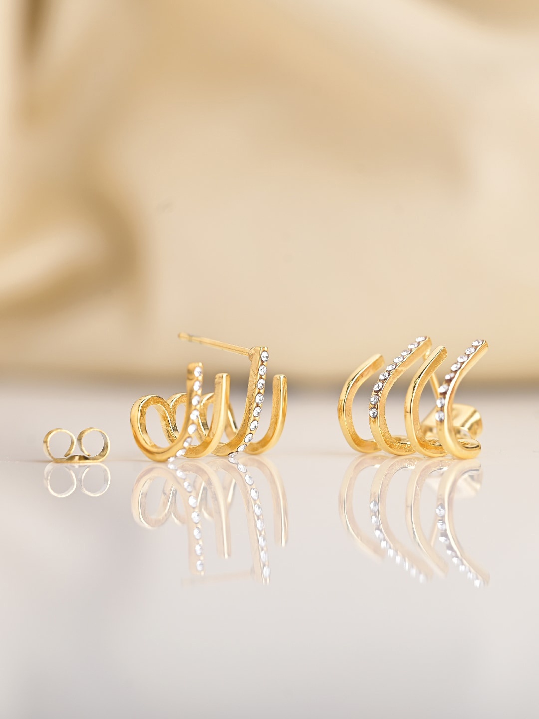 

PALMONAS Gold-Plated Stone Studded Drop Earrings