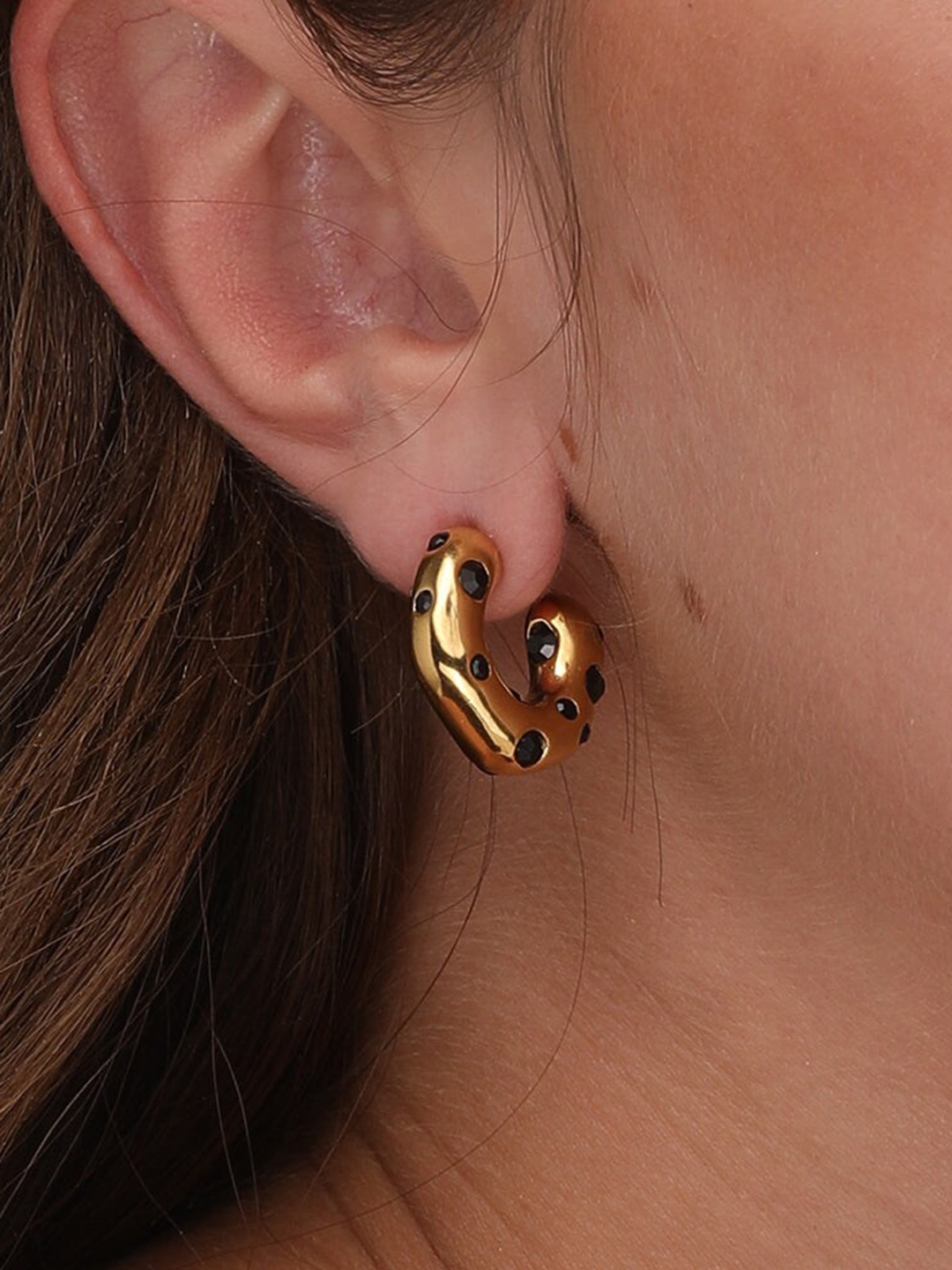 

PALMONAS 18KT Gold Plated Stone Studded Hoop Earrings