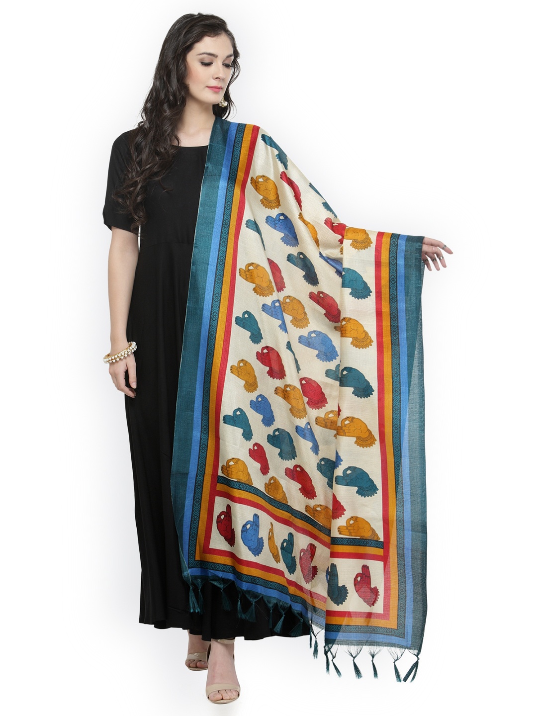 

Varanga Blue Bhagalpuri Dupatta, White
