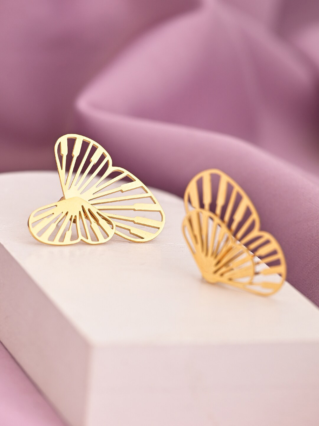 

PALMONAS Gold Plated Stainless Steel Butterfly Wing Stud Earrings