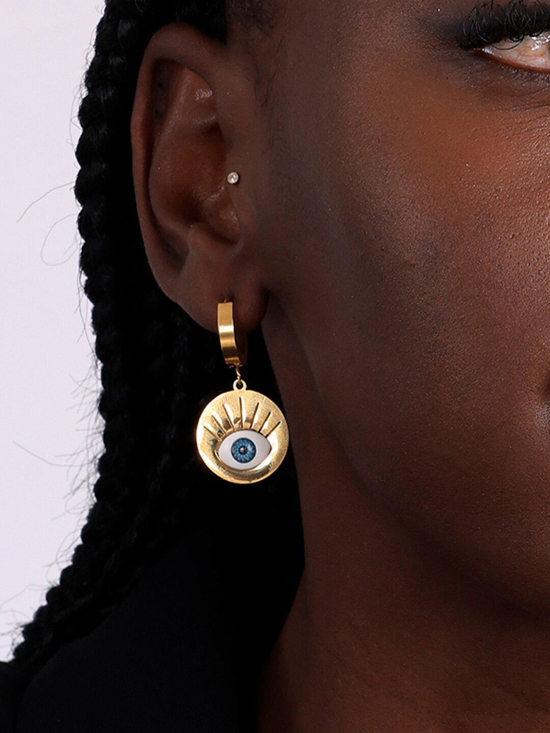 

PALMONAS Gold-Plated Contemporary Stainless Steel Drop Earrings