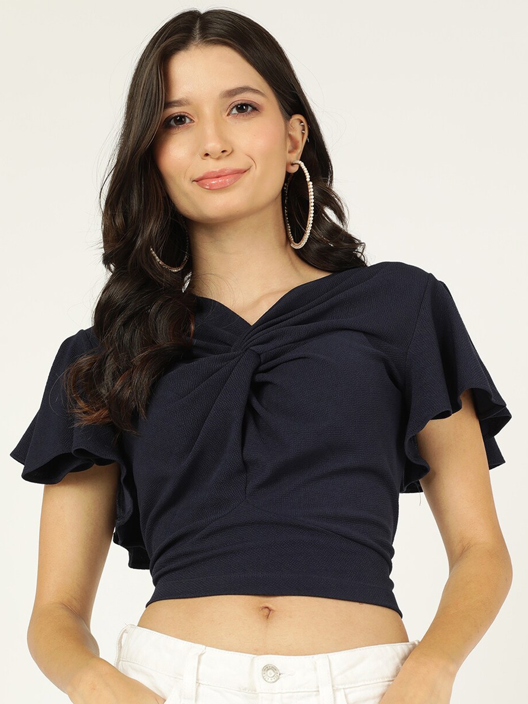 

Prettify Flutter Sleeves Crop Top, Blue