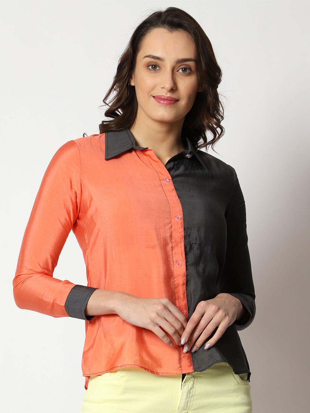 

Prettify Colourblocked Shirt Style Top, Orange