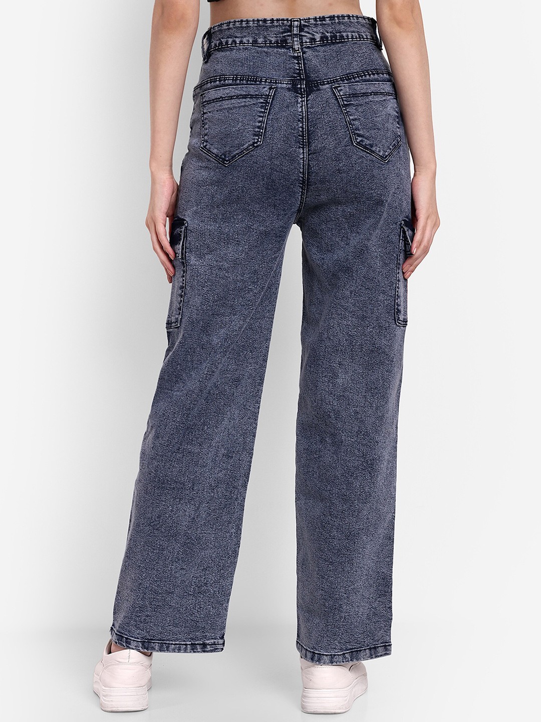 

BROADSTAR Women Smart Wide Leg High-Rise Light Faded Stretchable Jeans, Blue