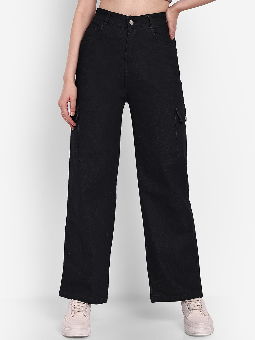 

BROADSTAR Women Smart Wide Leg High-Rise Stretchable Jeans, Black
