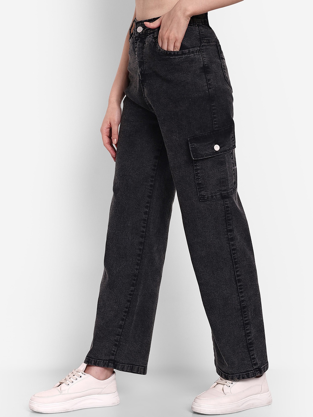 

Next One Women Smart Wide Leg High-Rise Clean Look Stretchable Jeans, Black