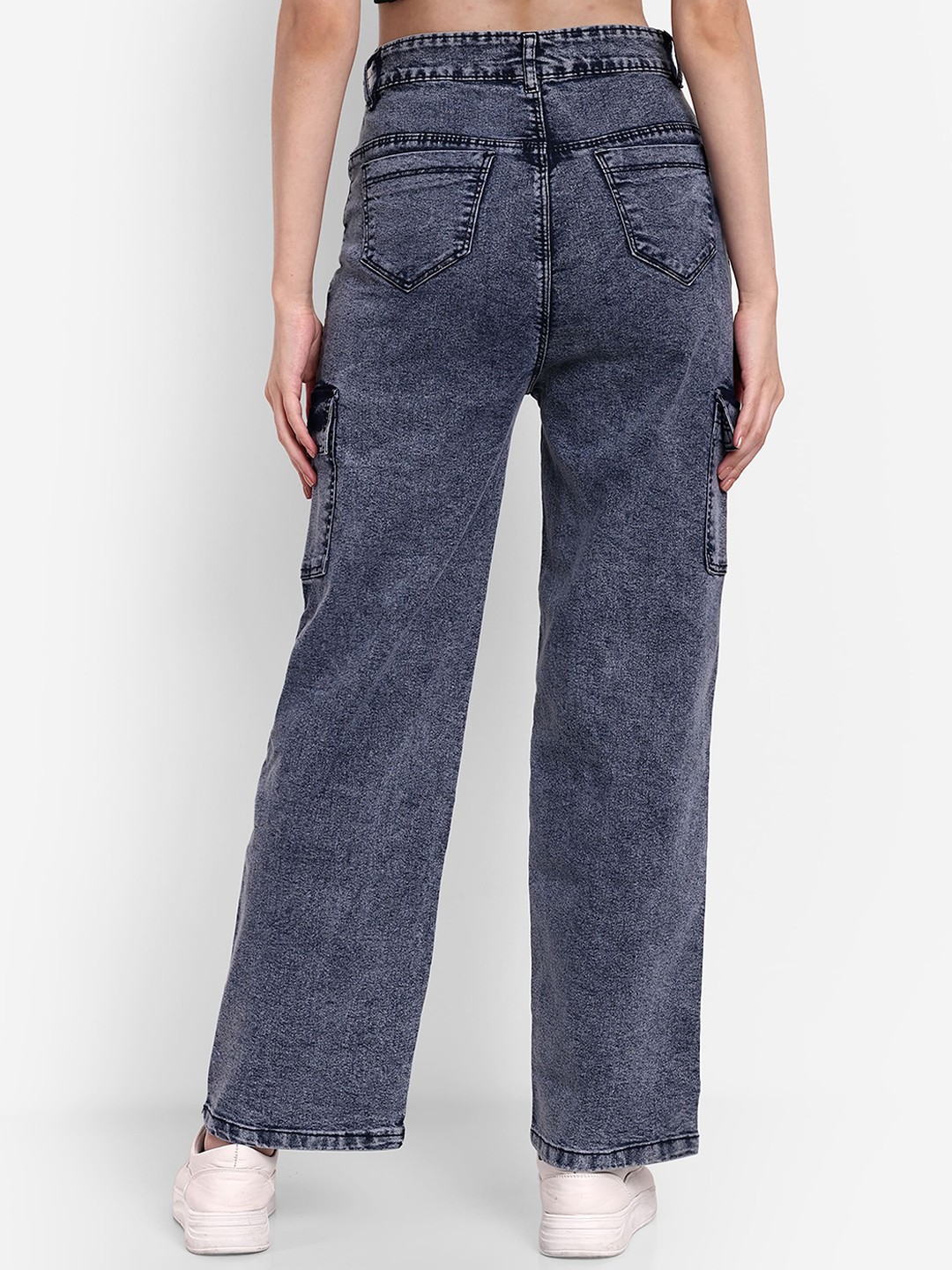 

Next One Women Smart Wide Leg High-Rise Low Distress Stretchable Jeans, Blue