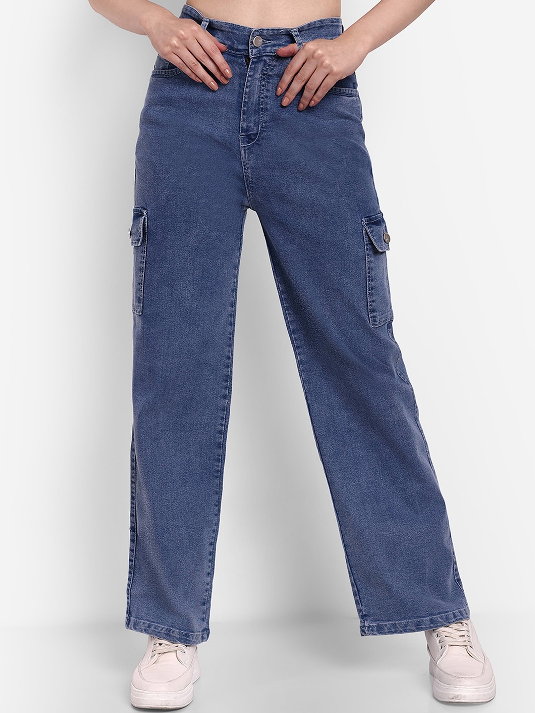 

Next One Women Smart Wide Leg High-Rise Low Distress Stretchable Jeans, Blue