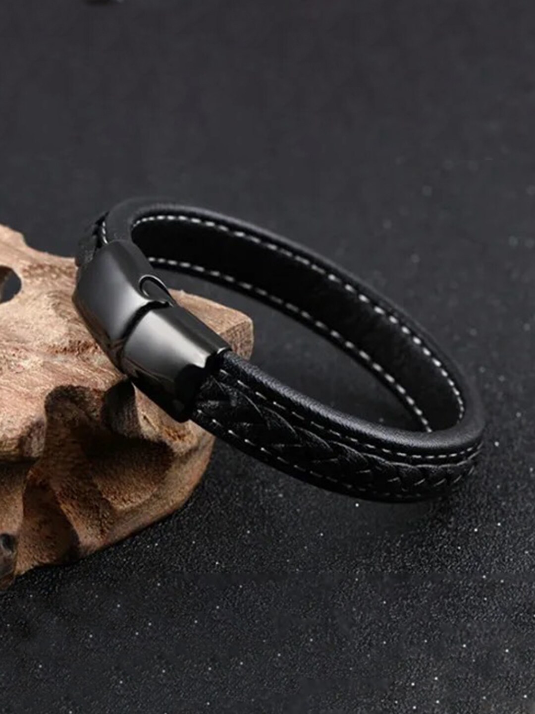 

YouBella Men Leather Wraparound Bracelet, Black