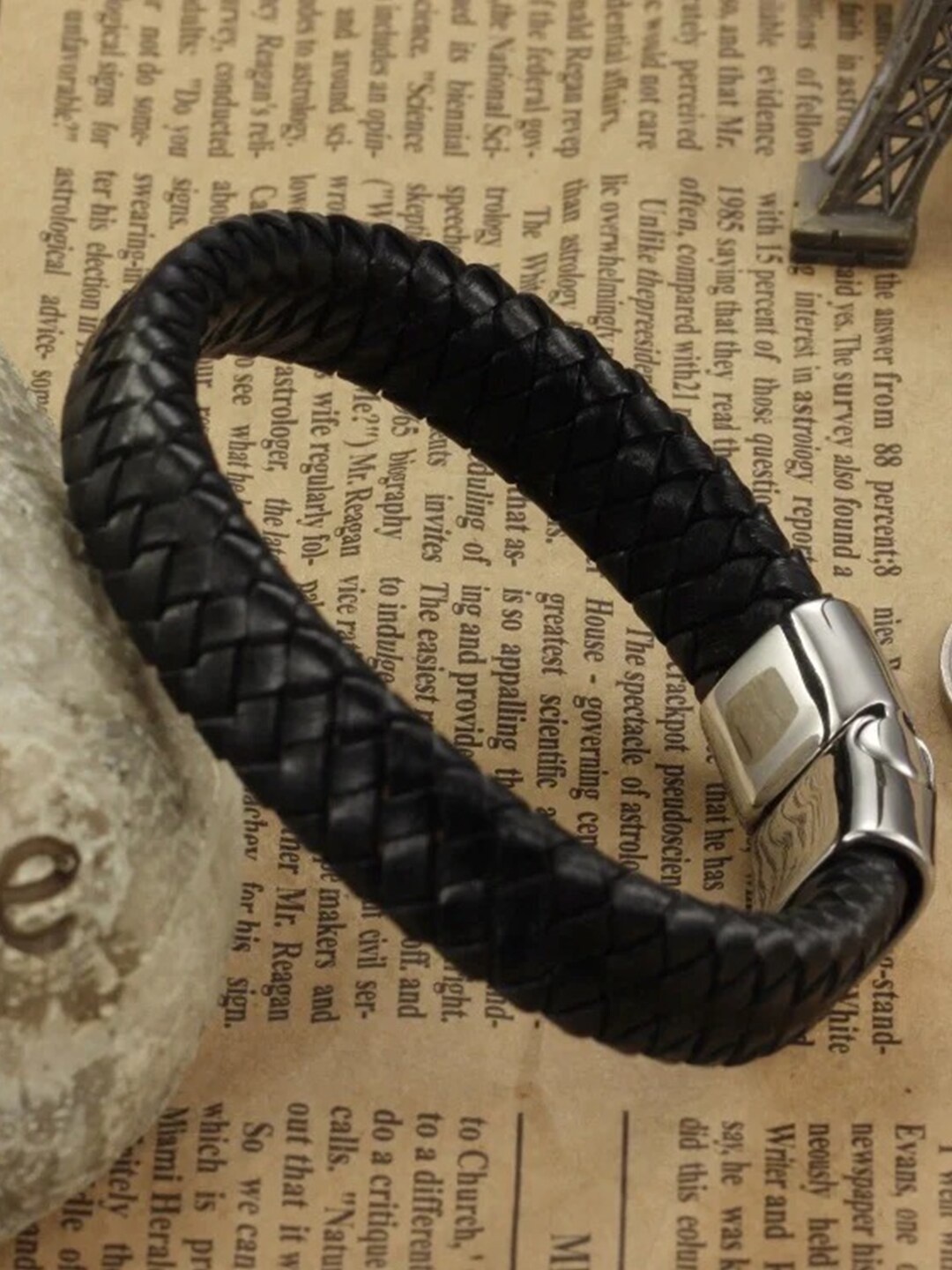 

YouBella Men Leather Wraparound Bracelet, Black